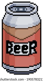 Pixel art beer can vector icon for 8bit game on white background