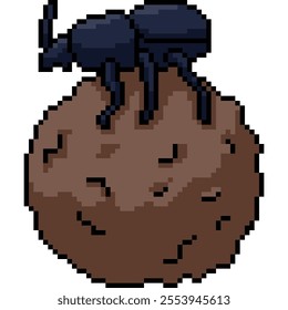 pixel art of beetle dung ball isolated background