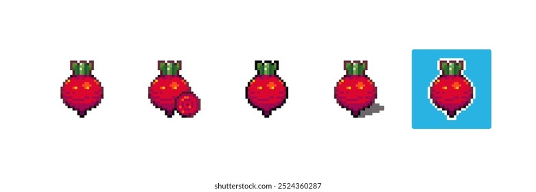 Arte Pixel Beet. Estilo de jogo de 8bit Pixelated Beterraba Vegetal. Ícone detalhado Pixel Red Beet com sombreamento e traçado diferente. 