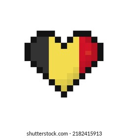 Pixel art Belgium flag in the shape of a heart. Vector illustration