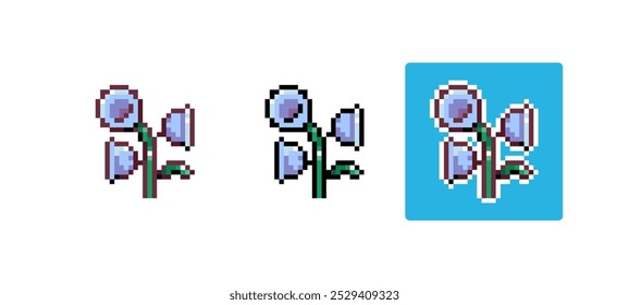 Pixel Art Bellflower Icon Vector Illustration. Light Blue Flower Graphic Isolated Sticker. Retro 8 Bit Campanula for Video Game, Mobile, Web. Spring Nature Floral Element. Digital Art Asset