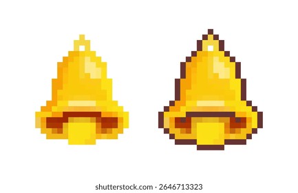 Pixel art bells icon. Pixelated bell icon for game character.