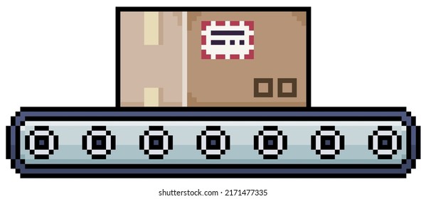 Pixel art belt with cardboard box. industrial belt, Conveyor belt, vector icon for 8bit game on white background
