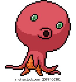 pixel art of big head octopus isolated background