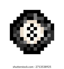 Pixel art Bola de billar. Ilustración vectorial de la suerte ocho bola de billar aislado fondo blanco. Moderna camiseta geométrica estampada decoración de la cubierta del póster de la piscina. EPS 10