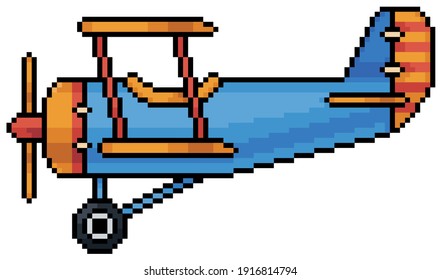 Pixel art biplane plane icon for 8bit game on white background
