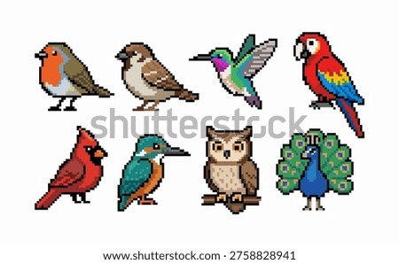 Pixel art of birds collection