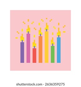 Pixel Art Birthday Set: Balloons, Candles, Gift, Cake vector illustrator