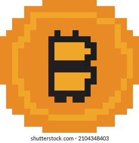 Pixel art Bitcoin 8bit game icon on white background