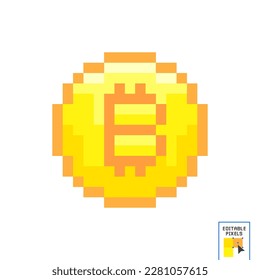 Pixel Art Bitcoin blockchain cryptocurrency gold coin icon - editable vector set. Crypto currency 8 bit game style. Coloring bitcoin icons set. Digital Cryptocurrency