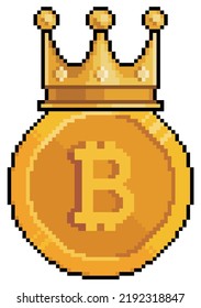Pixel-Kunstbitcoin mit Krone, Bitcoin-King-Vektorsymbol für 8bit-Spiel auf weißem Hintergrund