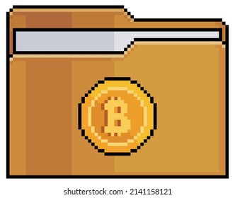 Carpeta de bitcoin de arte de píxeles que contiene criptografía
icono vector para juego de 8 bits en fondo blanco

