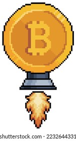 
Pixel art bitcoin with rocket turbine vector icon for 8bit game on white background