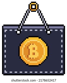 Pixel art bitcoin sale board. bitcoin ad board vector icon for 8bit game on white background
