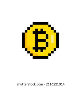 pixel art Bitcoin vector  icon golden coin pixel element for 8 bit game