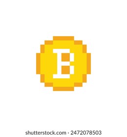 Icono de Bitcoin Vector de la moneda de oro elemento de píxel para el juego de 8 bits
