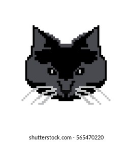 pixel art black cat on a white background