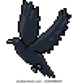 pixel art of black crow fly