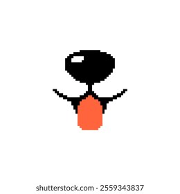 Pixel art black dog with orange tongue. Minimalistic dog character in retro pixelated design.