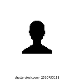 Pixel art black human silhouette. Minimalistic human figure icon in retro pixelated style