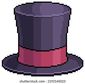 
Pixel art black magician's top hat vector icon for 8bit game on white background