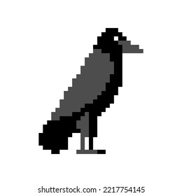 Pixel Art Black Raven einzeln. verpixeltes Symbol der Schwarzen Krähe des Todes 8 Bit