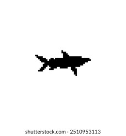 Pixel art black shark silhouette. Minimalistic shark icon in pixelated retro style