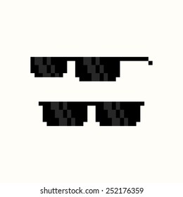 Pixel art black sunglasses isolated on white background