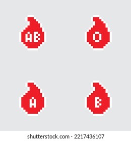 Pixel Art. Blood Group Icon Colection