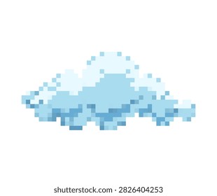 Pixel art  blue fluffy cloud. Retro 8-bit game style weather icon for sky, nature and gaming concepts. Isolated on white background.