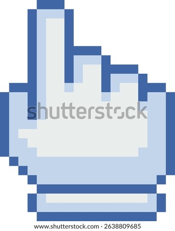Pixel art blue hand cursor. Vector clean retro pointer with smooth shading.
