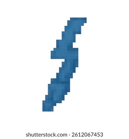 Pixel art blue lightning bolt icon. Perfect for 2D games, electric powers, thunder magic, or sci-fi effects. Retro 8-bit style with transparent background for easy integration.
