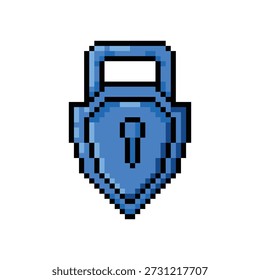 Pixel art blue padlock game asset design