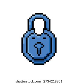 Pixel art azul cadeado jogo ativo ilustração