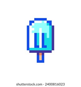 Pixel art Blue Popsicle Icon. Vector Pixel 8bit Chilled Summer Ice Cream. 80s 90s Retro Game Decor. Pixelated Frosty Sweet Sticker Illustration on white background.	