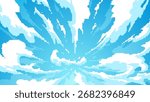 Pixel art blue sky background with white clouds. Retro 8 bit video game landscape. Vector illustration.