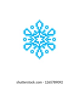 Pixel art blue snowflakes vector icon.
 Sign for web, mobile design and 8 bit games. Vector illustration. Christmas, winter, holiday symbol.