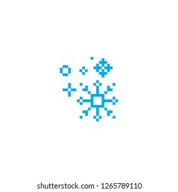 Pixel art blue snowflakes vector icon.
 Sign for web, mobile design and 8 bit games. Vector illustration. Christmas, winter, holiday symbol.