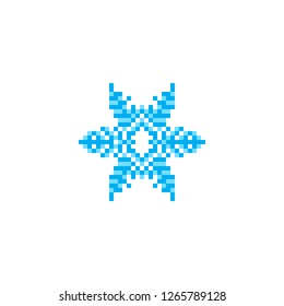 Pixel art blue snowflakes vector icon.
 Sign for web, mobile design and 8 bit games. Vector illustration. Christmas, winter, holiday symbol.