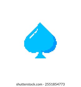 Pixel art símbolo de espada azul con resaltados. Diseño minimalista del traje de la tarjeta creado en estilo retro del pixel.