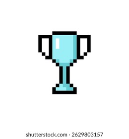 Pixel art blue trophy illustration. pixel art logo. pixel art icon