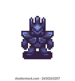 Pixel art of a blue-armored fantasy warrior character, RPGs or retro platformer games, bold design with strong silhouette for enemy or boss roles.