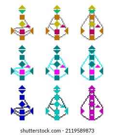 Pixel art bodygraph. Stylized human design color rave chart, editable. Circuit groups - tribal, individual, collective streams