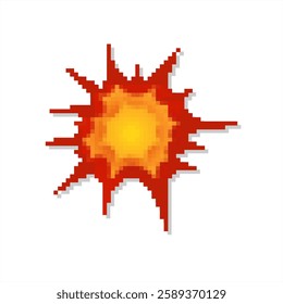 Pixel art of bomb explosion illustration. Pixelated gaming explosion icon.
