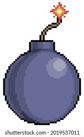 Pixel-Art-Bombenartikel für 8-Bit-Spiel auf weißem Hintergrund.
