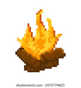 Pixel art bonfire. Icon for 8 bit game. Vector illustration