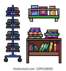 pixel art of book shelf desk