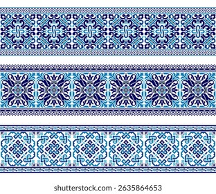Pixel art border embroidery pattern. Repeating Baroque ornament pattern design with floral. Symmetrical and Clean, white background. For use as neckline embroidery, neckline design, print, textile.