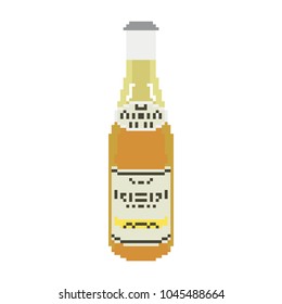 Pixel art, a bottle of lemonade. White wine. Isolated on white background.