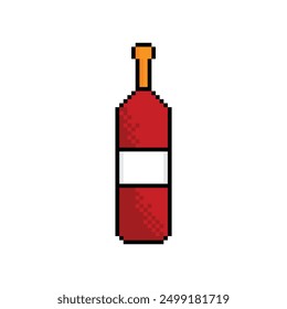 pixel art  bottle of  wine and glass vector game 8 bit icon vector game logo
